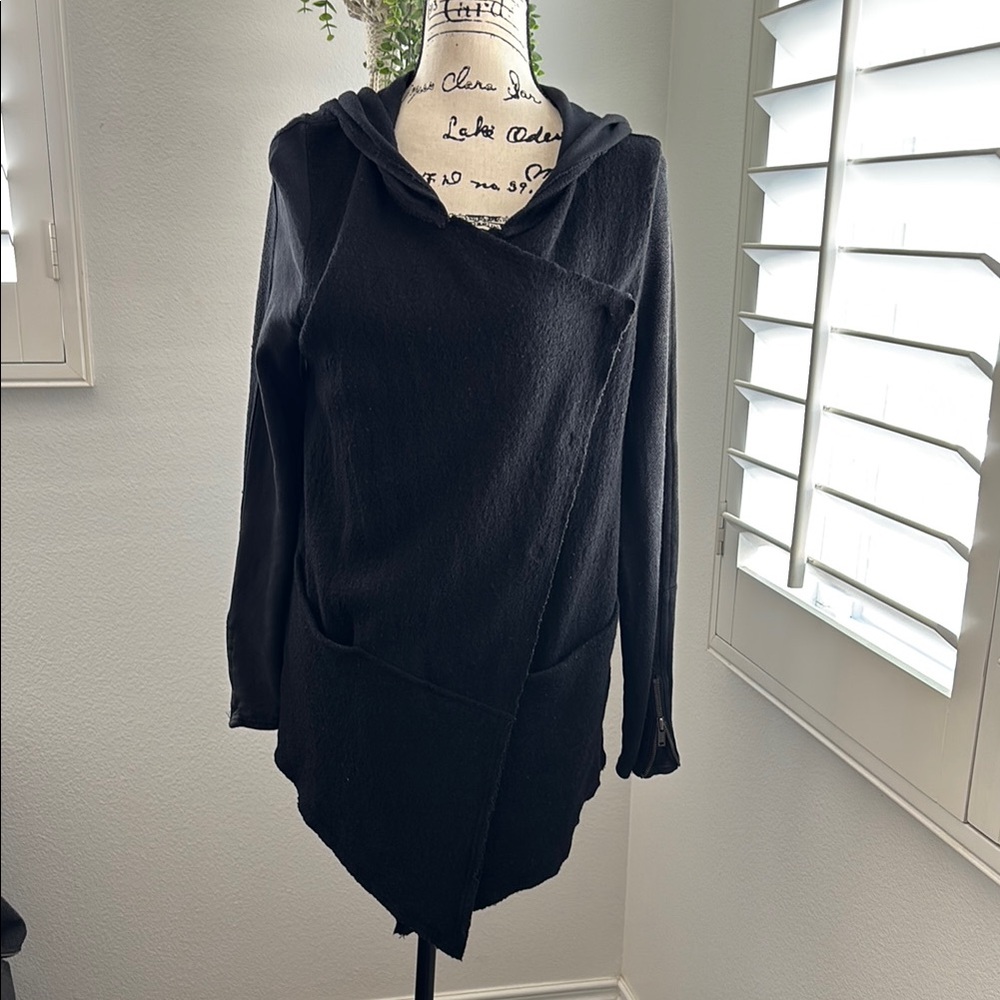 Free People Black Asymmetrical Hooded jacket